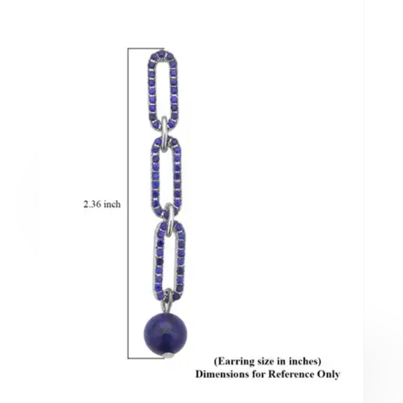 Lapis Lazuli and Austrian Crystal Paper Clip Earrings in Silvertone 6.00 ct - Picture 6 of 9